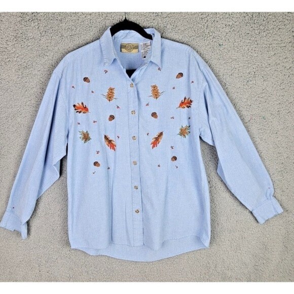 Denim Republic Womens Blouse M Embroidered Autumn Leaves Blouse Vintage - Picture 1 of 14